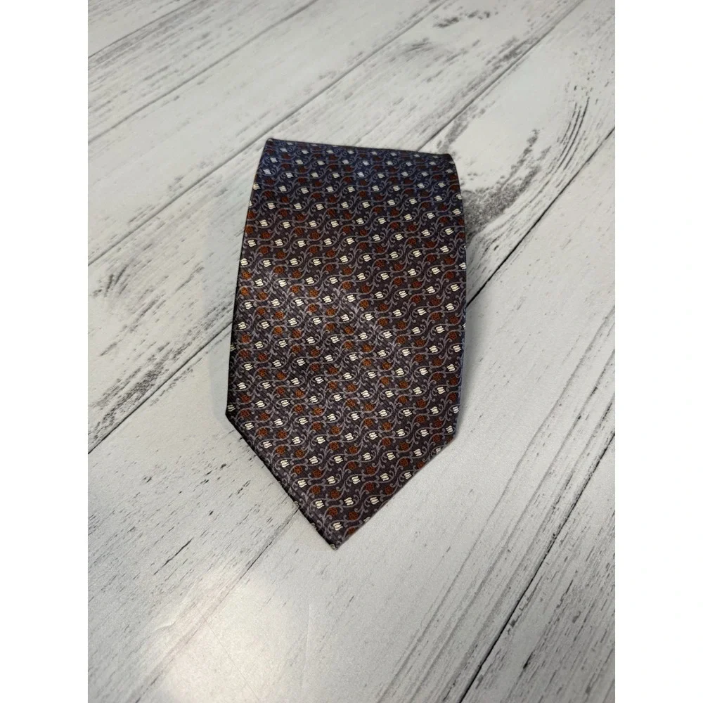 Belisi Men's 100% Silk Vines Neck Tie Brown Orange Classic 3 7/8